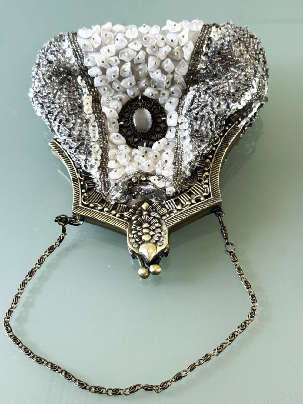 Evening clutch beaded stone handmade handbag - Picture 3 of 9